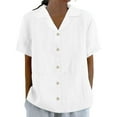 thumbnail image 3 of WRKEKC Short Sleeve Shirts for Women, Summer T-Shirts for Women, Women's Short Sleeve Lapel Collar V-Neck Solid Color Button-Down Casual Shirt Tops, 3 of 7