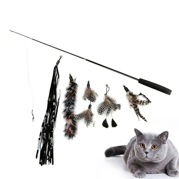 ELAYARD 6Pcs of Interactive Cat Wand Toy Premium Design Black Plastic for Pet Owners