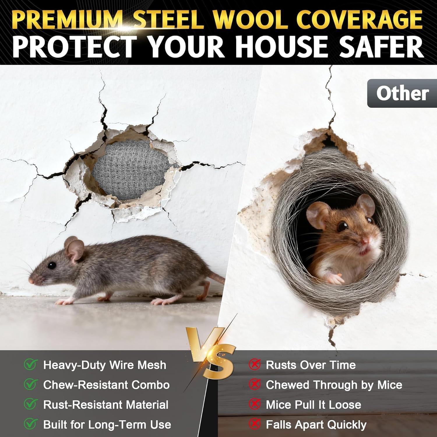 Steel Wool Mice Fabric Roll Contro L - 3 Pcs Steel Wool 0000 & 1 Pcs Wire Mesh with Metal Tweezers, Gloves & Scissors, Steel Wool & Wire Mesh Fill Hole for Mice, Mouse Hole Filler for House Garden