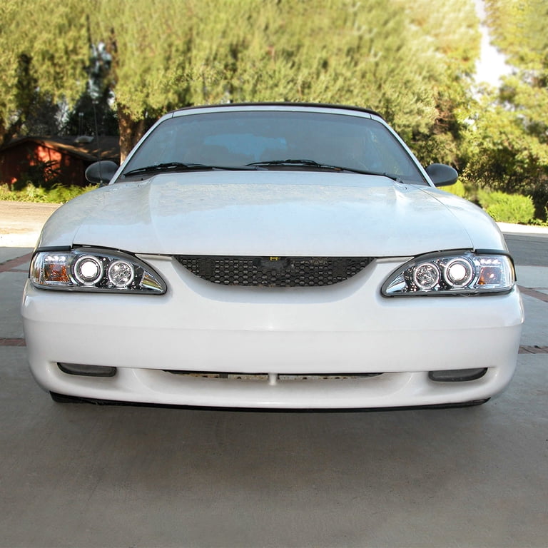 PERDE 94-98 Ford Mustang OE Style Headlights (Set; 4-Piece; Amber Side Marker; Fluted Clear