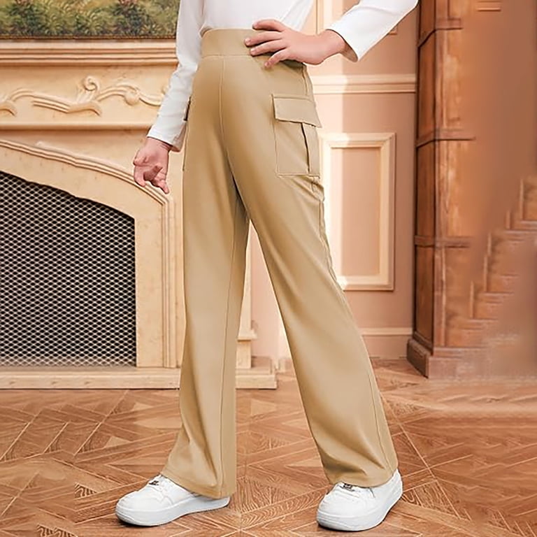 jiaxiM Girls School Uniform Pants Kids Button Straight Leg Twill