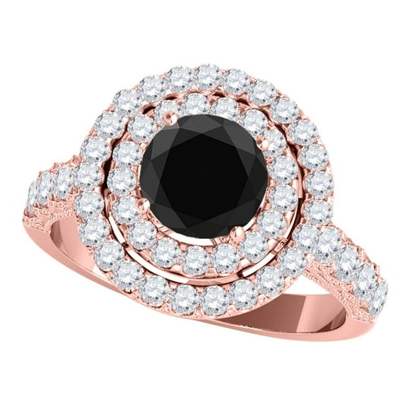 Mauli Jewels Engagement Rings for Women 2.03 Carat Halo Black Diamond Engagement Wedding Ring 4-prong 14k Solid Rose Gold