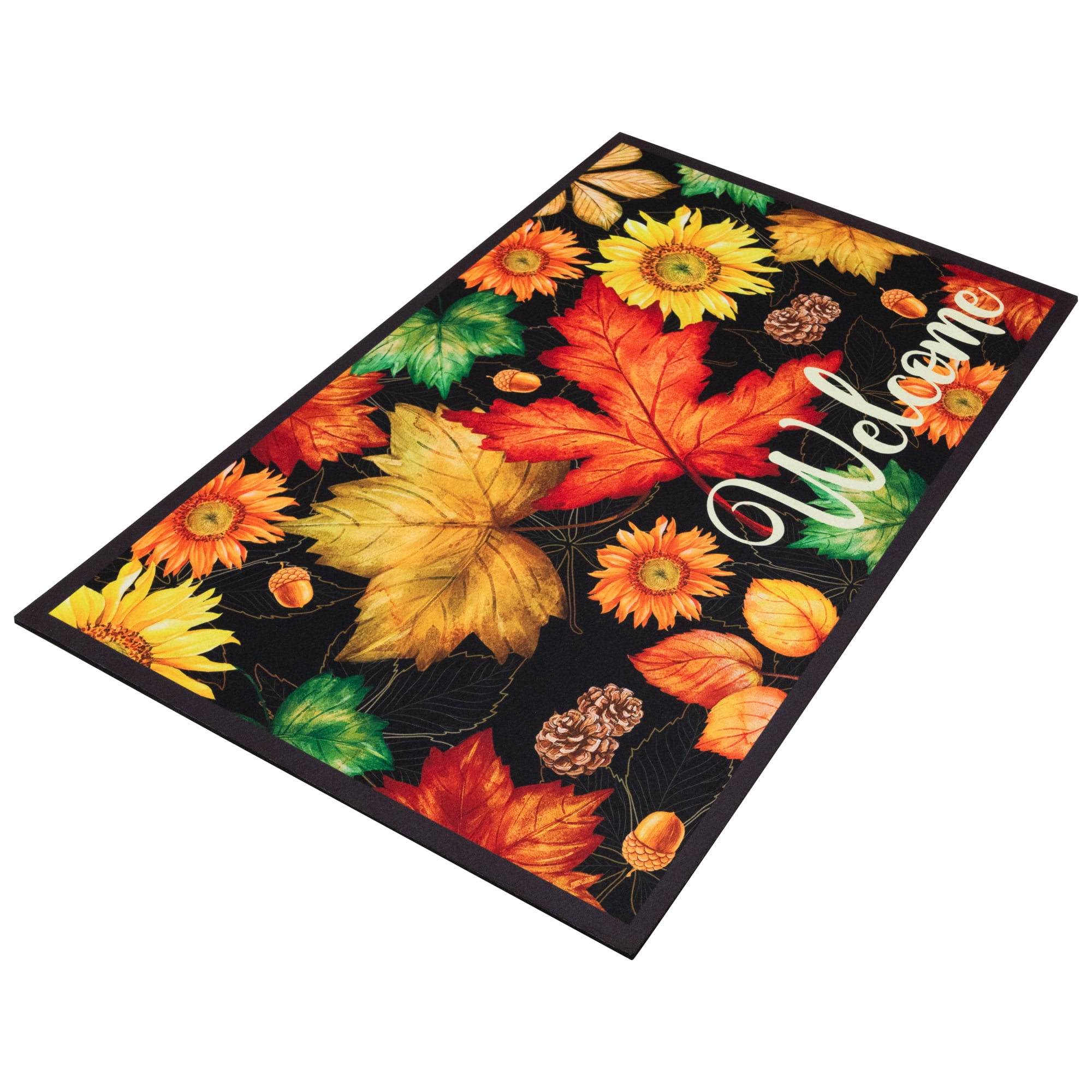 Maple Leaves and Sunflowers Welcome Fall Harvest Outdoor Doormat - 17.75" x 29.5"