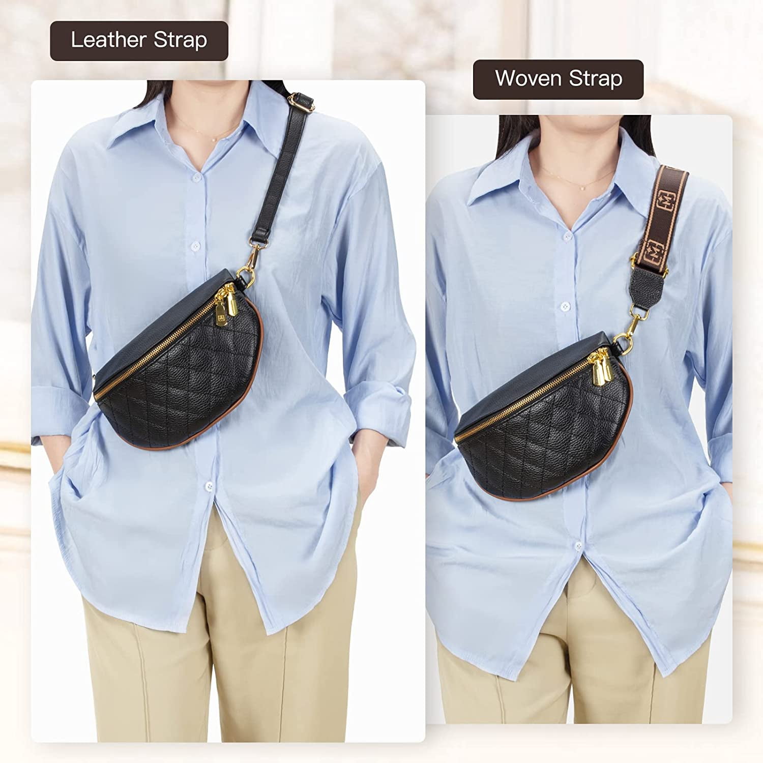 BEMYLV Leather Chain Belt Bag for Women Crossbody Waist Purse Fanny Pack  Fashion Mini Handbag Detachable, Rivet black, messenger purse (fit waist up  to 40in) : : Bags, Wallets and Luggage