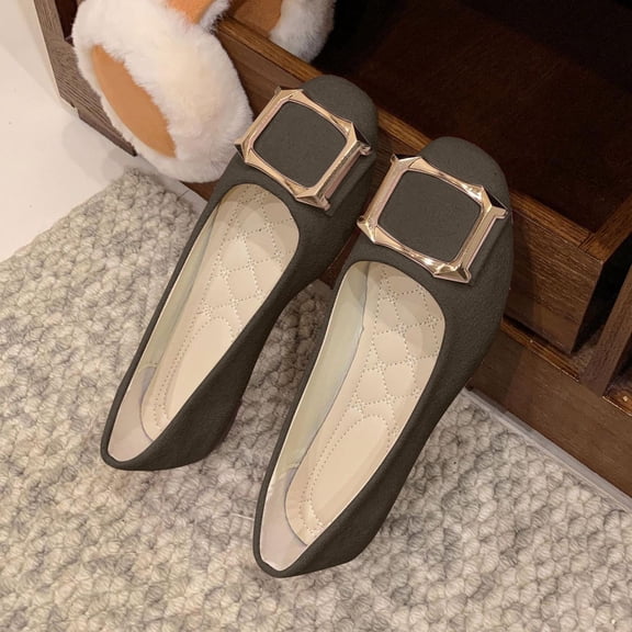 DIVVce Metal Buckle Ballet Flats For Women Suede Round Toe Comfortable Slip On Casual Footwear
