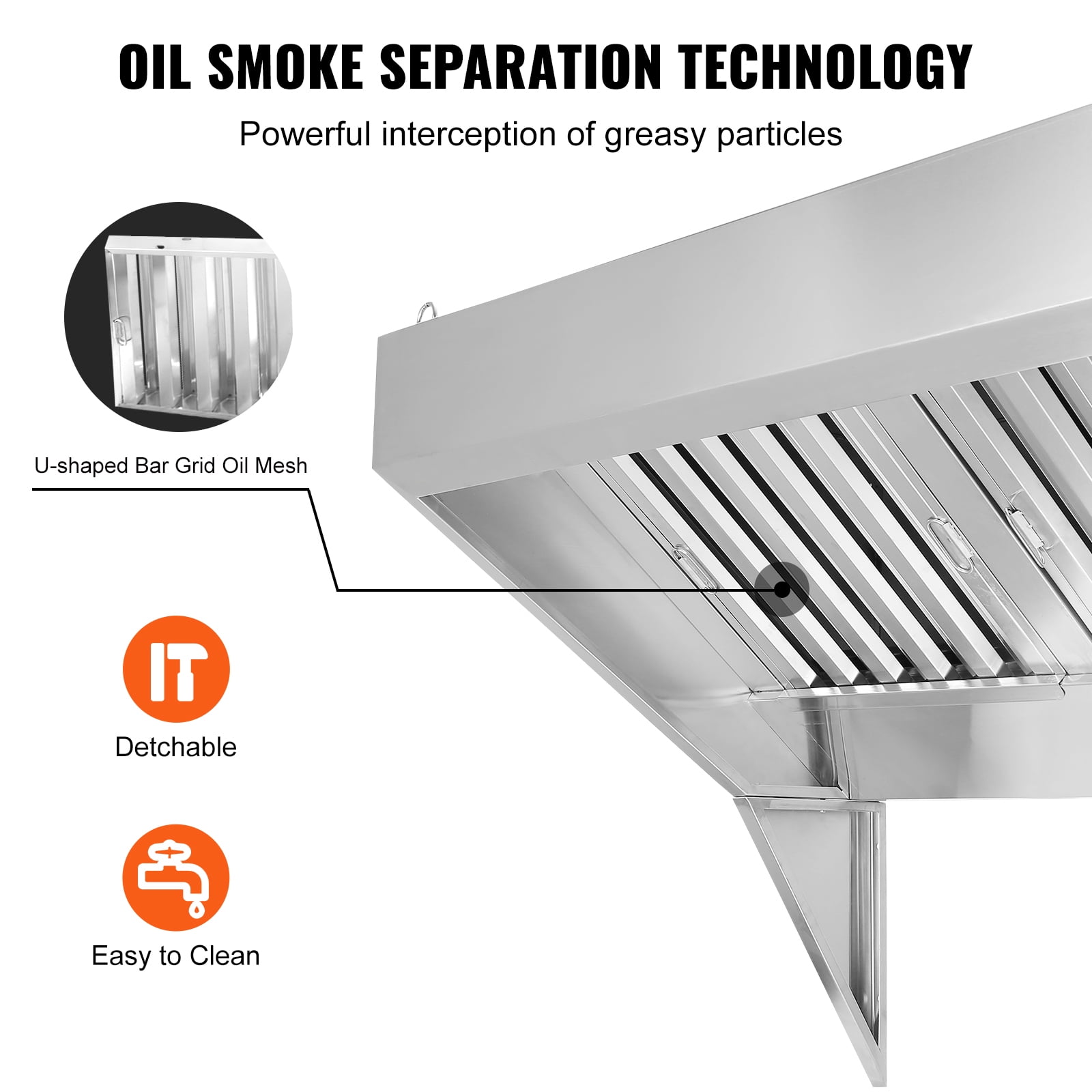 KFFKFF 4FT Stainless Steel Exhaust Hood for Commercial Use, Suitable for Food Trucks and Concession Trailers, Features 2 Removable U-shaped Grease Filters, Durable and Resists Corrosion