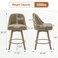 thumbnail image 4 of ANMINY 26" Counter Height Swivel Bar Stools Set of 1, Upholstered Linen Fabric Modern Chairs w/ Large Seat Mid-Back Wood Legs Island Stools Home Kitchen Pub Barstools, Blue, 4 of 12
