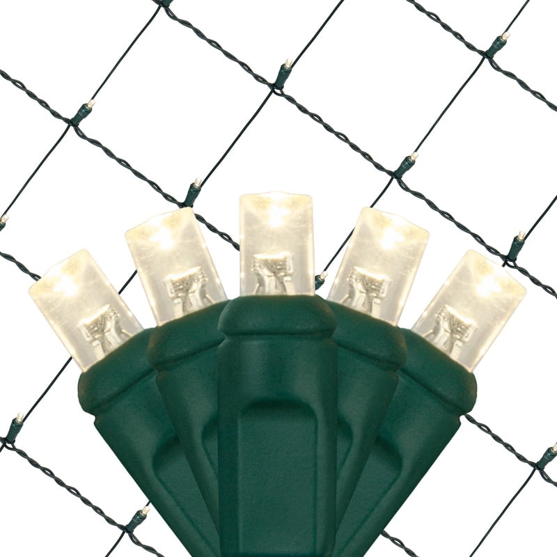 Wintergreen Lighting Warm White Net Lights LED Mesh Lights Christmas String Lights, 4' x 6', 100 Lights - Green Wire