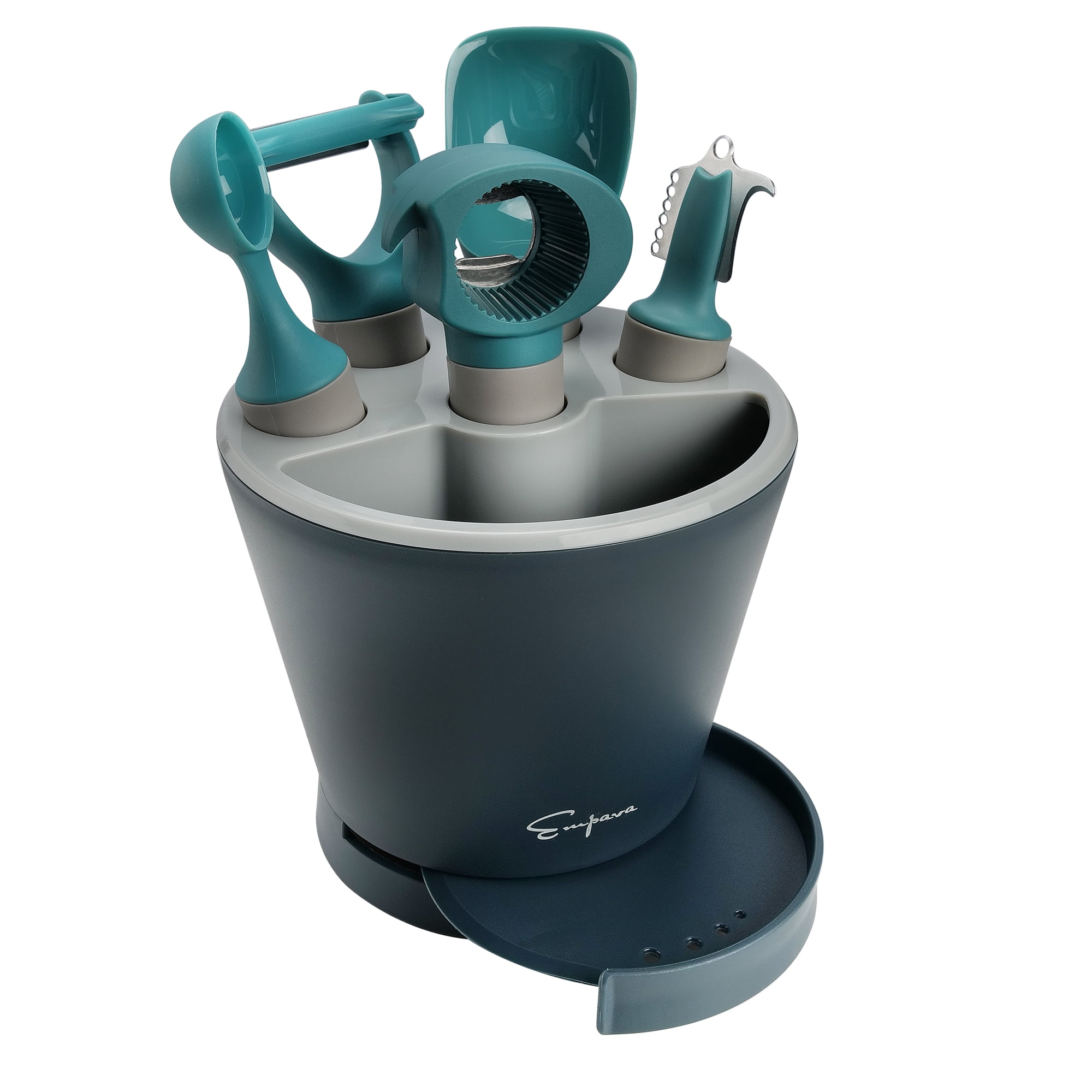 "Crock Sets with 5 Pieces Kitchen Gadgets with Herb Cutter, Melon Baller, Ice Cream Scoop, Y-peeler, Lemon Zester, Bottle Opener in Black"