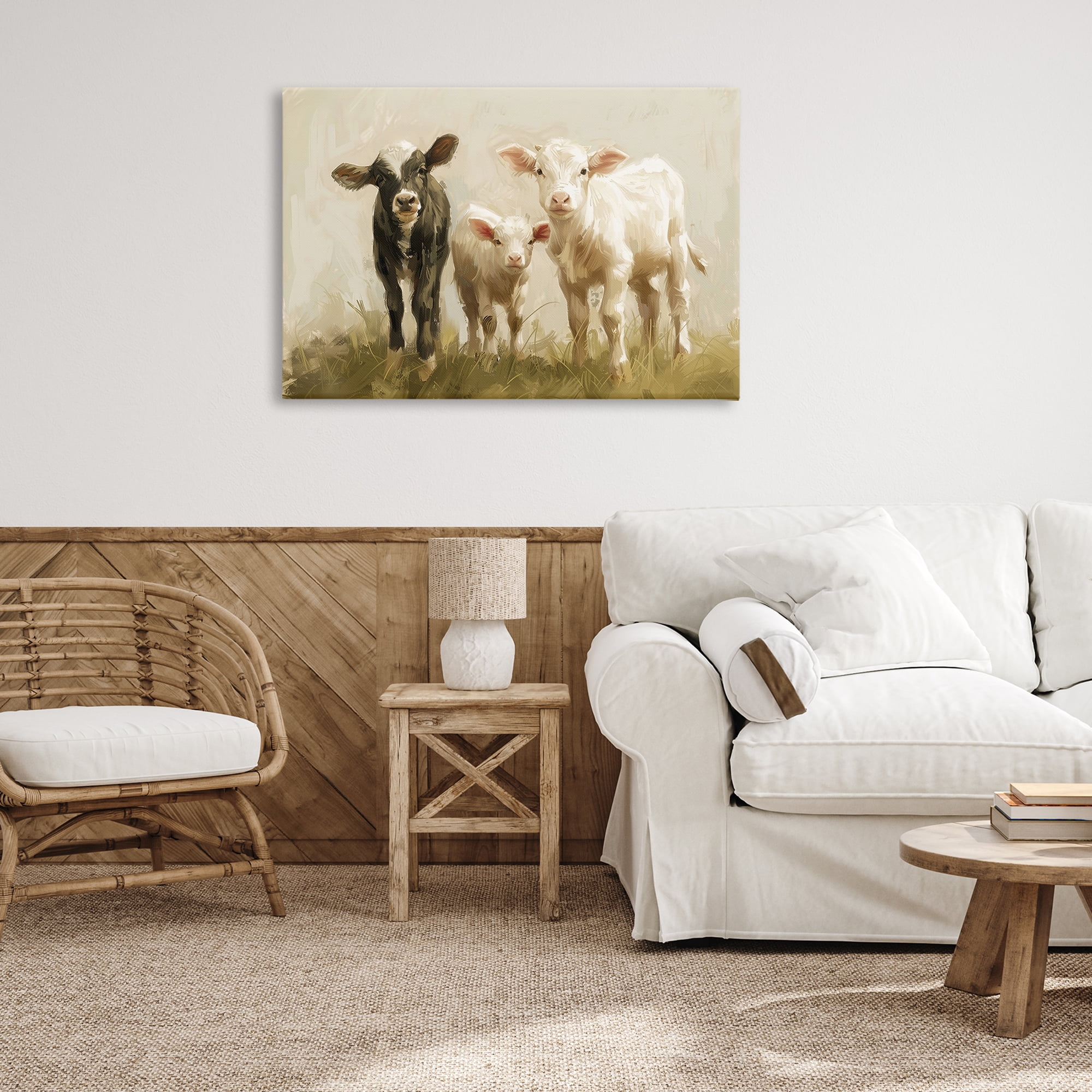 Stupell Industries Baby Cattle Trio Animals Painting Wrapped Canvas Art Print Wall Art, 36 x 24