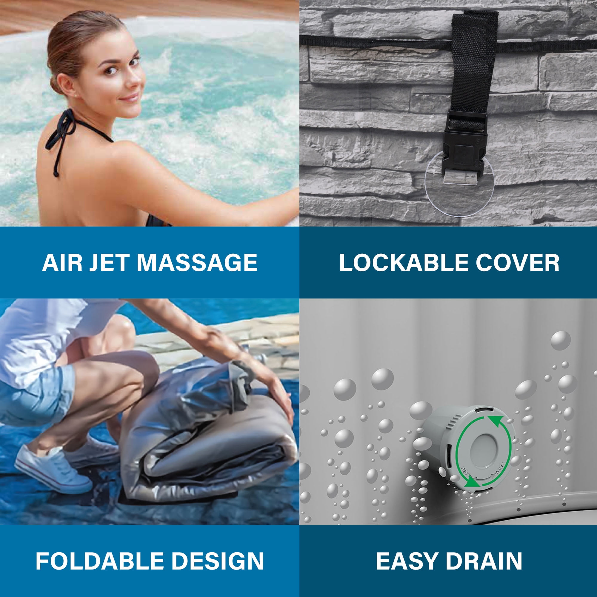 Avenli Vermont 3-5 Person Inflatable Hot Tub Spa + Cover, Gray Brick Pattern, Rapid Heating up to 104°F, 120 Water Jets, 211 gal, Octagon