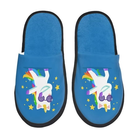 Balery Cool Unicorn Star Golden Slient Indoor Furry Fleece Comfort House Shoes Soft Non-Slip Home Shoes Cotton slippers House Slippers-- Medium