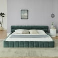 thumbnail image 3 of Modern Simple King Size Upholstered Platform Bed Frame with Headboard, Thick Chenille Fabric, Blue + Green, 3 of 9