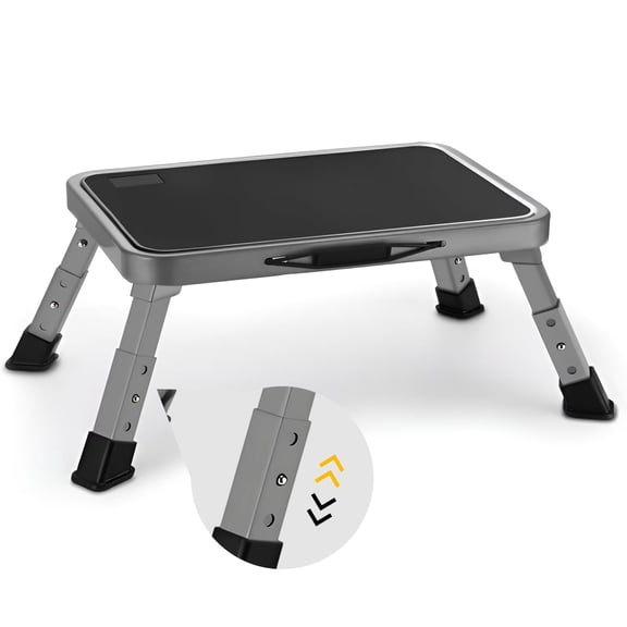 Lafati RV Step Stool Folding Platform Step, Gray Stainless Steel, for RV, Motorhome, Trailer, SUV, Camper, with Anti-Slip Surface, Rubber Feet, 1 Piece