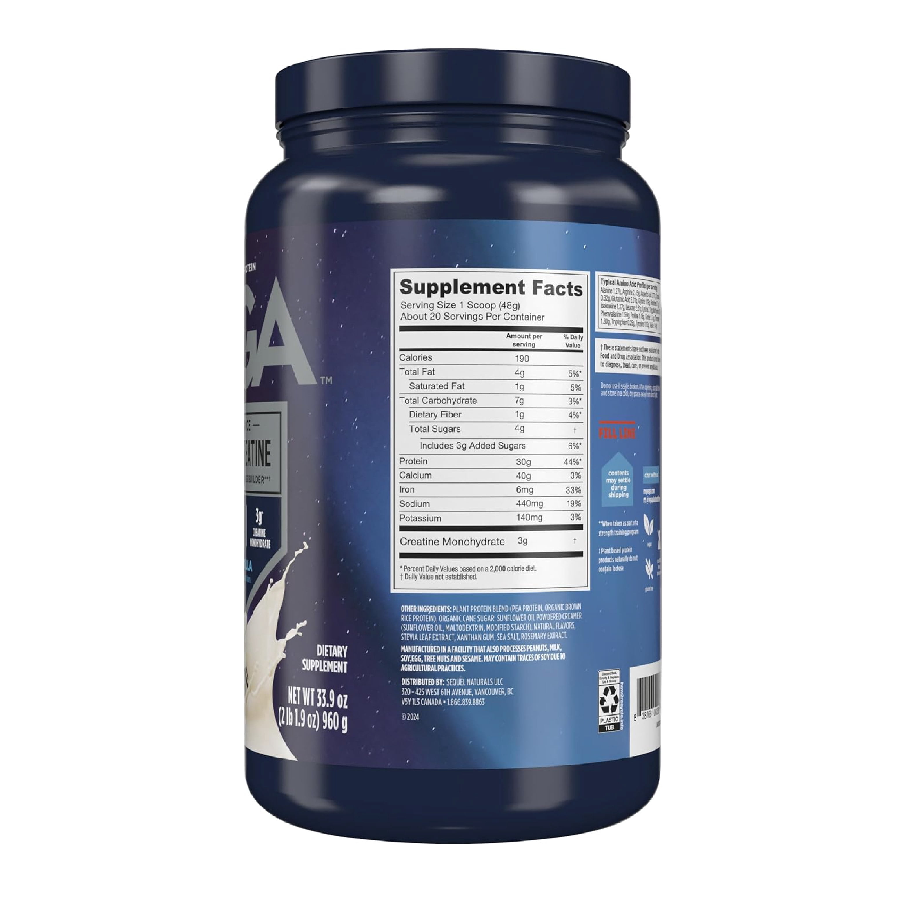 Vega Protein Powder + Creatine Monohydrate, Vanilla, 20 Servings, 33.9oz