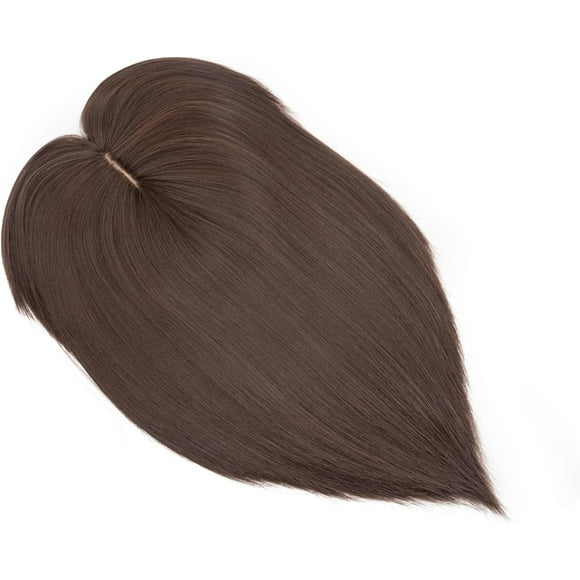 TRAHOO-Synthetic Hair Toppers, Layered Synthetic Hair Toppers for Women with Thinning Hair,Long Straight Hair Topper with Bangs,3.1″*3.4″Large Silk Base Invisible Clips in Hair Toppers 14" Coffee Bro
