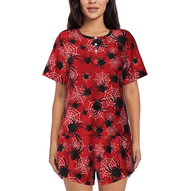 Balery A Web With A Spider 1 Conjunto de Pijama para Mujer con Estampado, Dos Piezas de Manga Corta y Shorts, Ropa de Dormir Suave con Cuello Redondo y Bolsillos-4X-Large