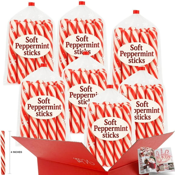 Mini Peppermint Candy Sticks  70 Soft Stir Stripes for Hot Cocoa, Coffee, Tea, Baking & Decor  Fat-Free, Sweet Mint Flavor