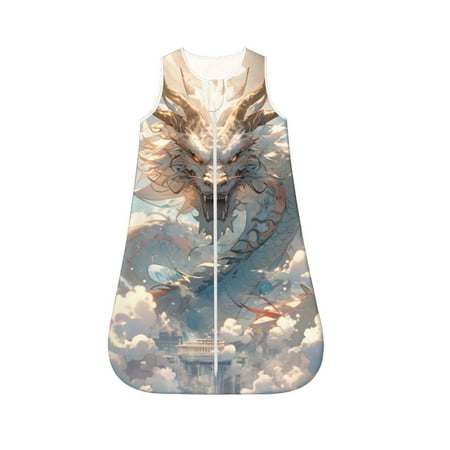 

Fotbe Cool Cloud White Dragon Pattern Sleep Sack - Baby Wearable Blanket with Zipper Extra Soft Cotton Sleeveless Sleeping Bag for Infants-Small