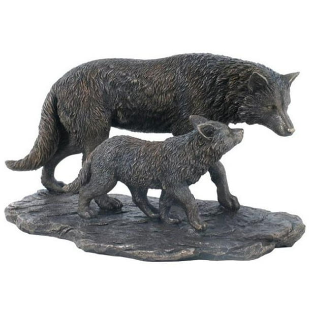 Veronese Design WU74854A4 Loup et Bébé Loup Marche Sculpture en Bronze