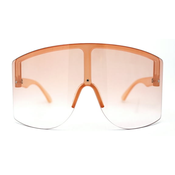 Mono Lens Rimless Oversized Shield Plastic Half Rim Sunglasses All Peach