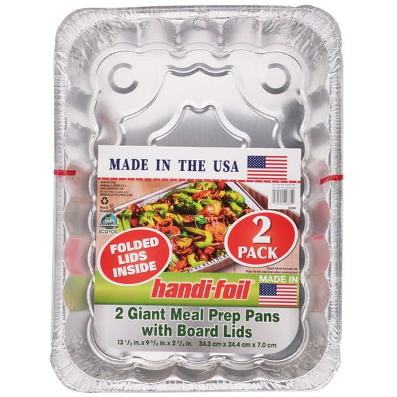 Handi-Foil Giant Meal Prep Pans & Board Lids, 2 pk - 13" x 9" x 2"- Pack of 2