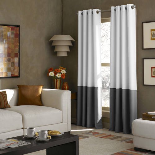 Curtainworks Kendall Color Block Grommet Curtain Panel, 120 inch, White