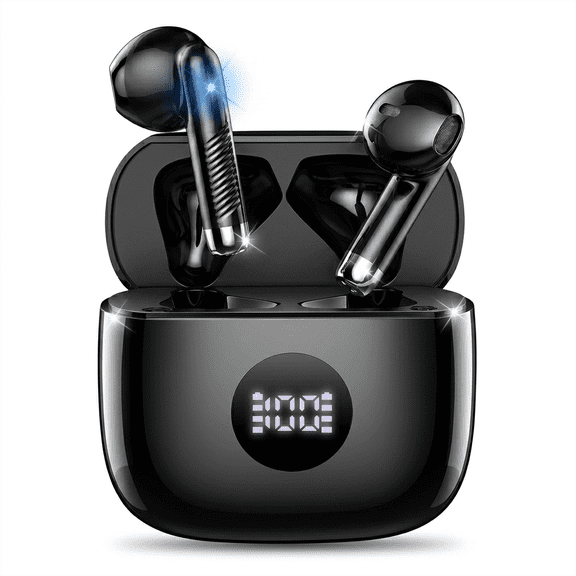 Wireless Earbuds, Bluetooth 5.4 in-EarEarphones, Hi-Fi Stereo 4 ENC Noise Cancelling Mic, 40H Playtime Dual LED Display IPX7 Waterproof Headphones, USB-C Sport Ear Buds for iOS Android