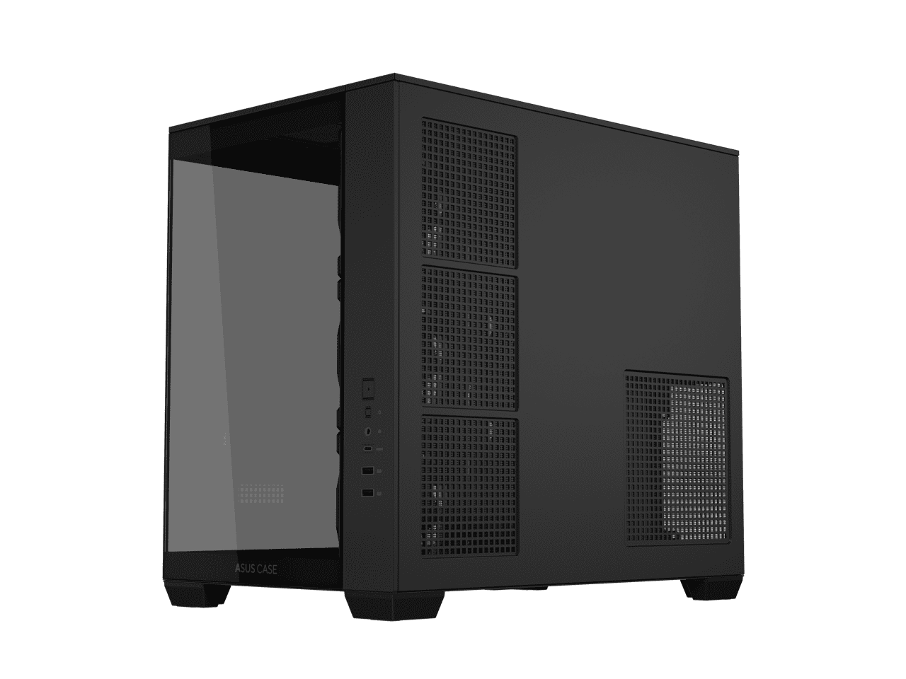 ASUS A32 PLUS Black ATX gaming PC case, support 360mm radiators and 420mm graphics cards, dual-chamber chassis for independent cooling zones, four pre-installed ARGB fans and clean cable management