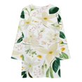 thumbnail image 3 of White Flowers Green Leaves Botanical Art Loose Dress Evening Dress Summer Dresses for Women Luxury Dress Long Sleeved Dress, 3 of 4