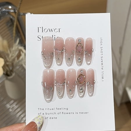 [Grapefruit crushed ice] Pure desire wind slightly drunk peach color gradual change cat eye design sense sticker diamond wear armor