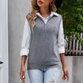 thumbnail image 2 of Chaleco De Punto Para Mujer Con Cremallera De Un Cuarto Cuello Vuelto Sin Mangas Color Puro Chaleco Elástico Suelto Suéter Gris M, 2 of 8