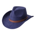 thumbnail image 3 of CUZIBR Cowboy Hats For Women Western Cowgirl Solid Color Shapeable Wide Brim Sparkly Rhinestone Glitter Belt Fashionable Classic Rolled Up Caps Elegant Vacation Beach Sun Hat,Navy,One Size, 3 of 3