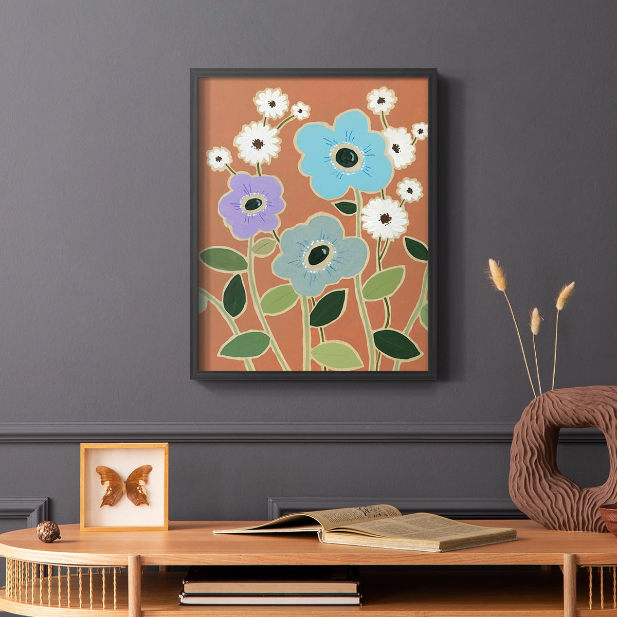 Woodblock Floral IV Framed Print - Solid Wood in Single Picture Frame Solid Wood 2 Framed Print
