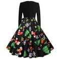 thumbnail image 4 of Christmas Dresses Women Christmas Print Dress V-Neck Christmas Dress with A Pleated Hem and Belt Long Sleeve, 4 of 7