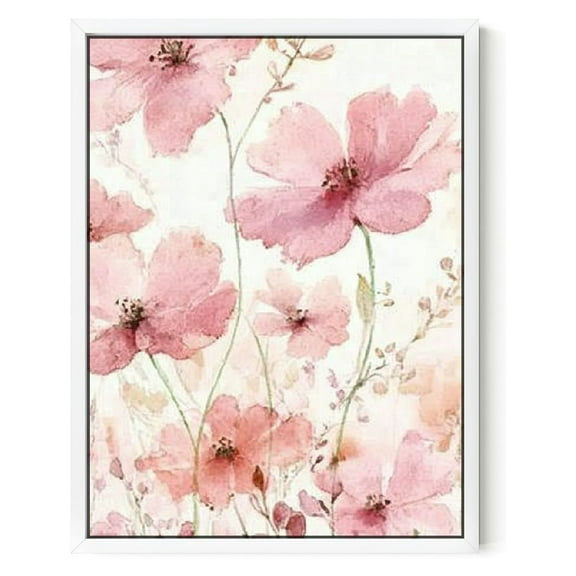 NIJIAN  Pink Flower Wall Art Bedroom Romantic Floral Wildflower Plants Nature Scenery Canvas Watercolour Paintings, Red Bloom Pictures for Teen Girl Room Living Room Wall Art Wall Decor