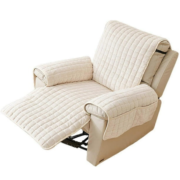 Quilted Stretch Recliner Cover Comfort Waterproof Furniture Cover with Storage Pockets Sofa Cover for Home