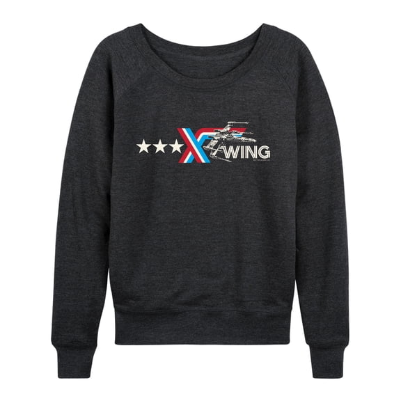 Star Wars - X Wing Americana Horizontal Chest Women's Lightweight French Terry Wide Neck Long Sleeve Graphic Shirt