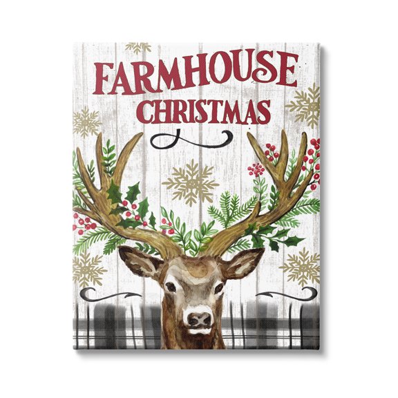 Stupell Industries Farmhouse Christmas with Plaid Holiday Painting Gallery Wrapped Canvas Art Print Wall Art, 16 x 20