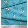 thumbnail image 3 of Soimoi Blue Cotton Voile Fabric Tree Stump & Owl Cartoon Print Fabric by the Yard 42 Inch Wide, 3 of 3