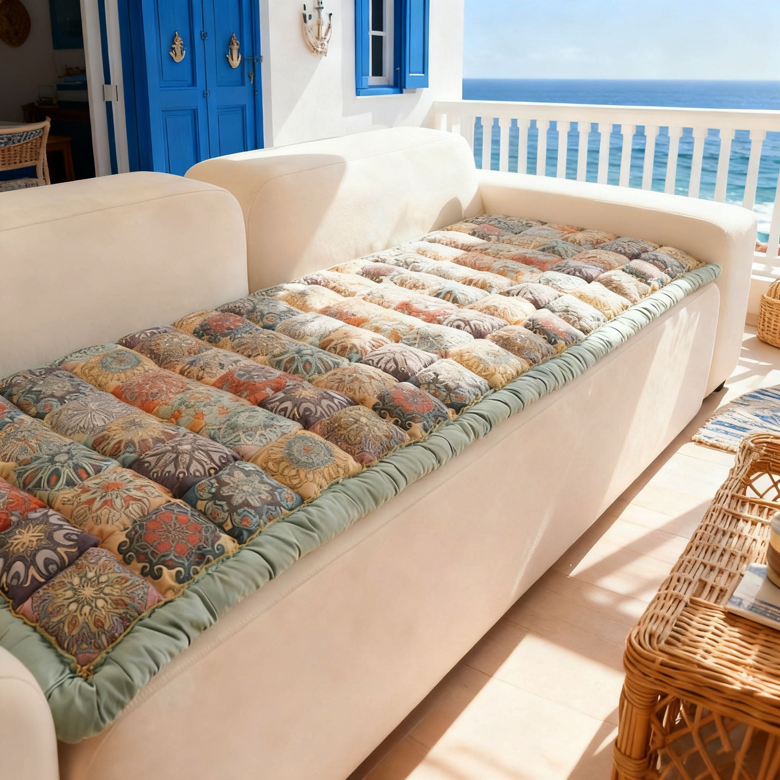 Bohemian Patchwork Quilted Sofa Cover Spring Boho Floral Pattern Couch Cover with Edge Pet Friendly Sofa Slipcovers Dog Cushion Blanket Pad Bed Mat Furniture Protector for Living Room(B,70.87 Inch)