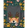 thumbnail image 3 of Jolly Corgi Reindeer Antlers Sweatshirt Men -Image by Shutterstock, Male Small, 3 of 4