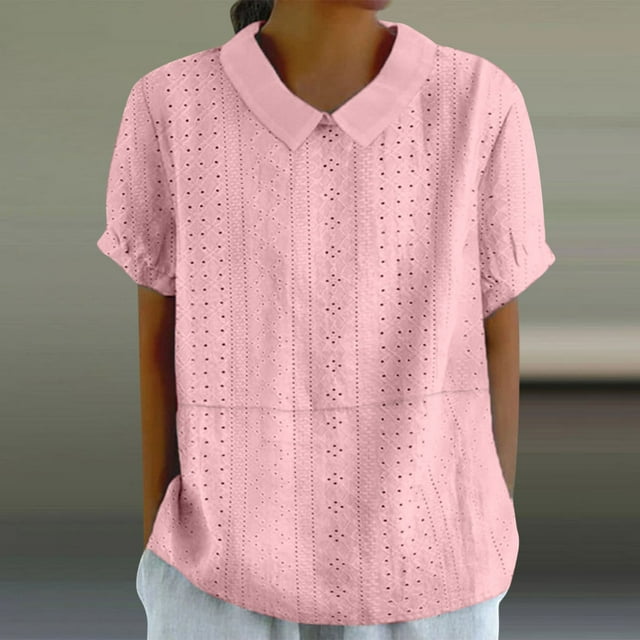 Économies à Durée Limitée, T-Shirt Mode pour Femme à Manches Courtes, Chandail à Col en V, Blouse, Élégant et Confortable pour Temps Frais, Style Tendance/95 % Polyester + 5 % Élasthanne, Rose, Sopatenor