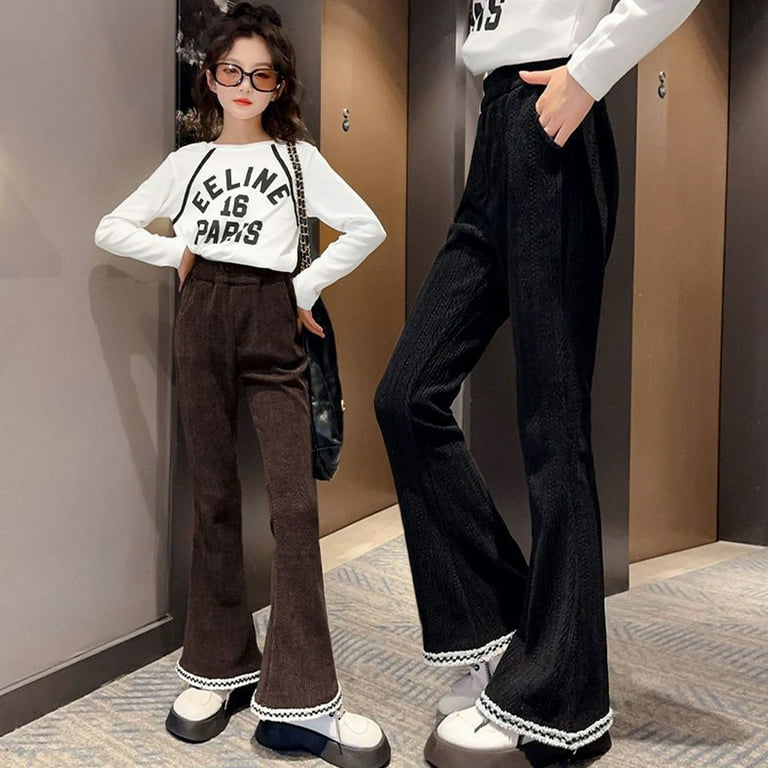 KYAIGUO Baby Kids Girls Fall Winter Padded Flare Corduroy Pants Solid Color  Thickened Casual Pants Trousers Fashionable Warm Flare Leggings for 3-13