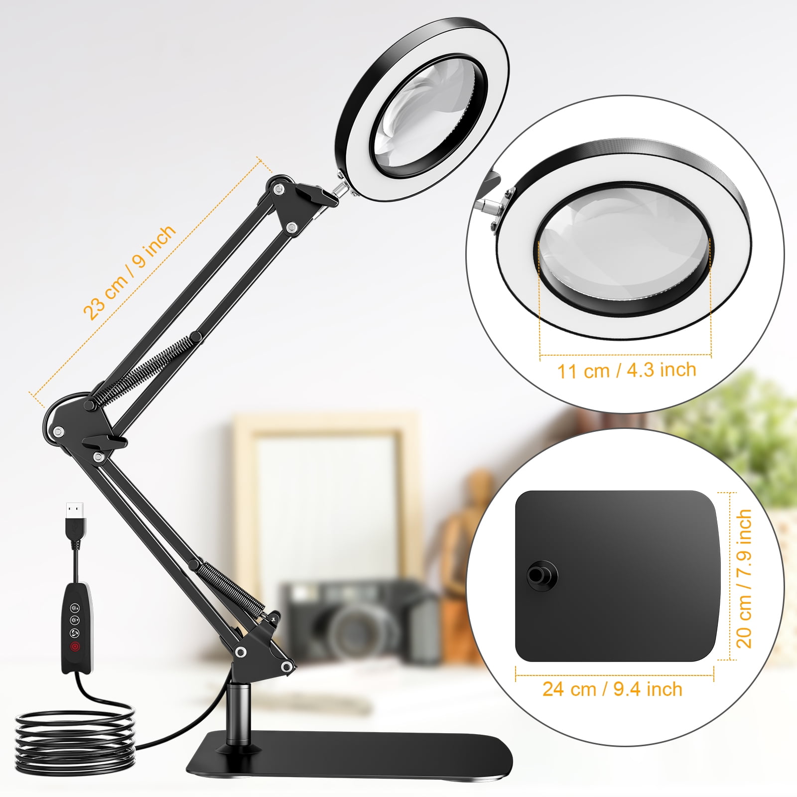 BEBANG  Magnifying Glass with Light and Stand, 3 Dimmable Color Modes, 4.2″ Real Glass, 2-in-1 Lighted Magnifying Lamp for Close Work Sewing Crafts