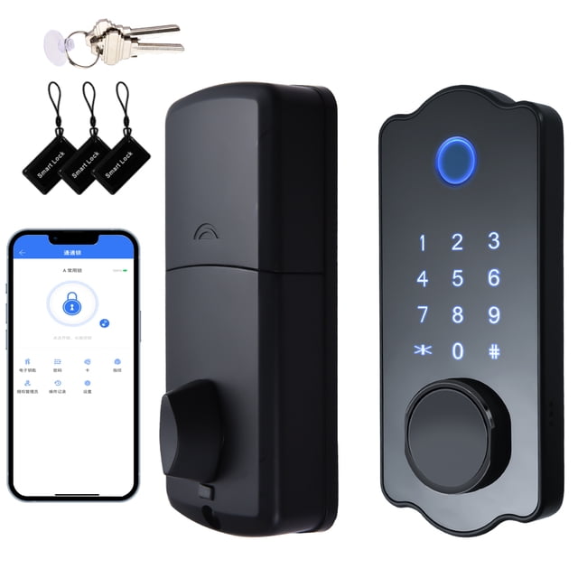 Keyless Entry Smart Door Lock Waterproof Auto Lock 5 in 1 TTlock App IC Card 150 Codes Electronic Fingerprint Door Lock with Handle Lever Set for Front Door