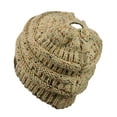thumbnail image 3 of C.C BeanieTail Soft Stretch Cable Knit Messy High Bun Ponytail Beanie Hat, Confetti Latte, 3 of 4