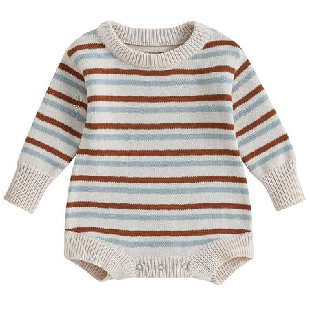 

Newborn Baby Girls Casual Knit Romper Toddler Long Sleeve Crewneck Loose Stripe Sweatshirt Sweater