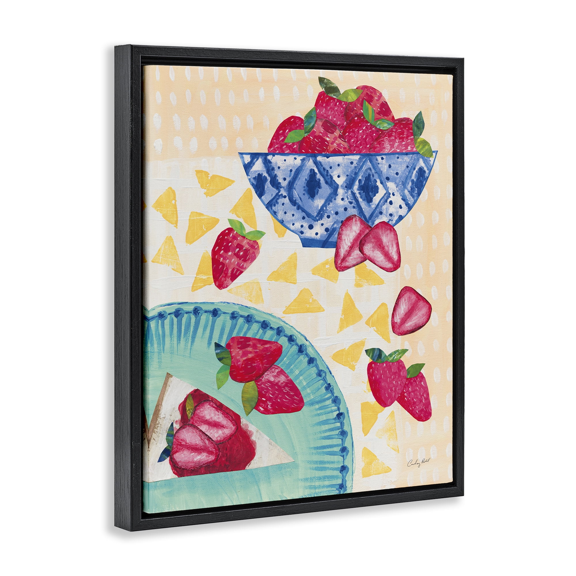 Stupell Industries Strawberry Dessert Tablescape Food & Beverage Painting Black Floater Framed Canvas Art Print Wall Art, 17 x 21