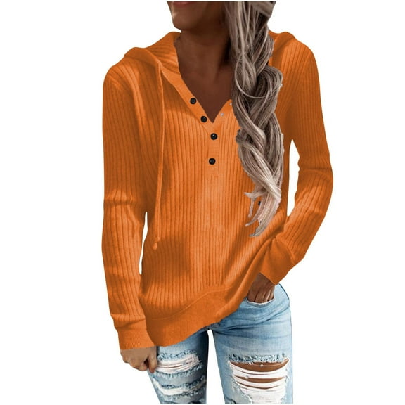 Annhoo Long Sleeve Hoodies for Women Fashion Button down Drawstring Hoodie Fall Plus Size Knitted Sweatshirts